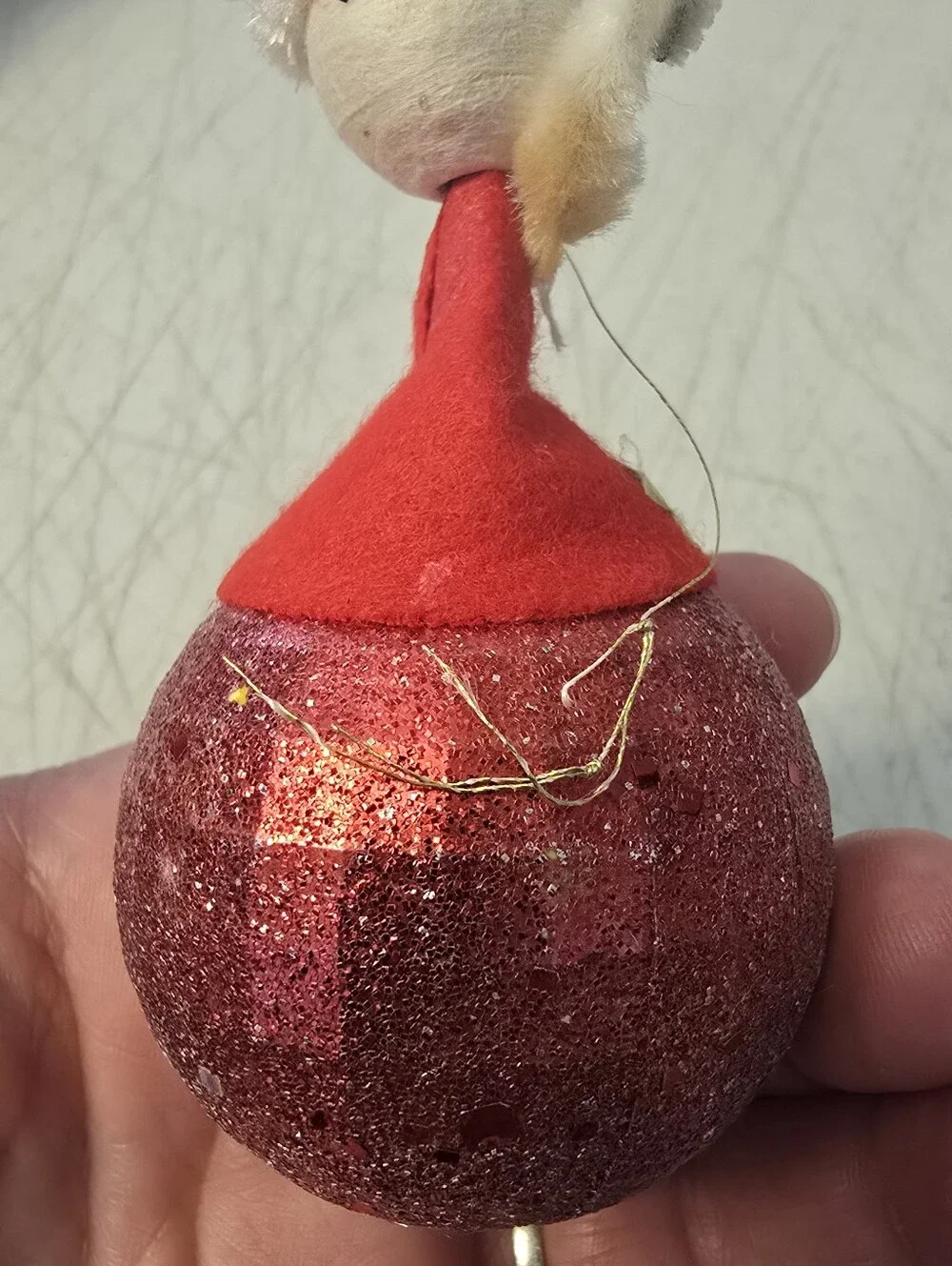 Vintage Christmas Ornament  Santa Clause with a Spun Cotton Head Handmade READ